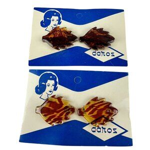Vintage Daros Leaf Hair Clips Pins 2 Pairs Tortoise Shell Lucite